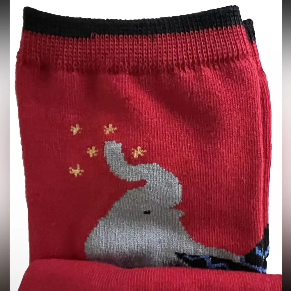 Kate Spade Crew Socks Elephant  Black Red White Stripe 3pk‎ KSNY
